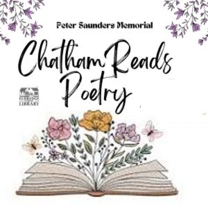 chatham reads poetry with book and flowers