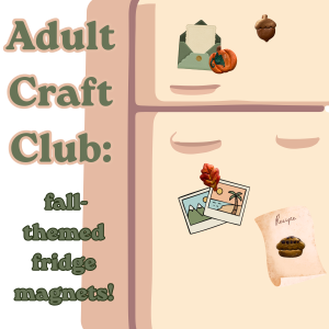 adult craft club fridge magnets with illustration of refrigerator with magnets holding images